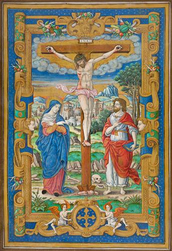 Hand-colored Large-format Illumination of the Crucifixion.